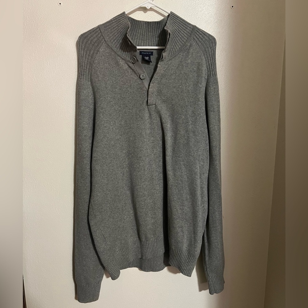 GAP Classic Athletic Fit Ribbed 1/4 Button Knit Sweater Grey Men's Size X Large